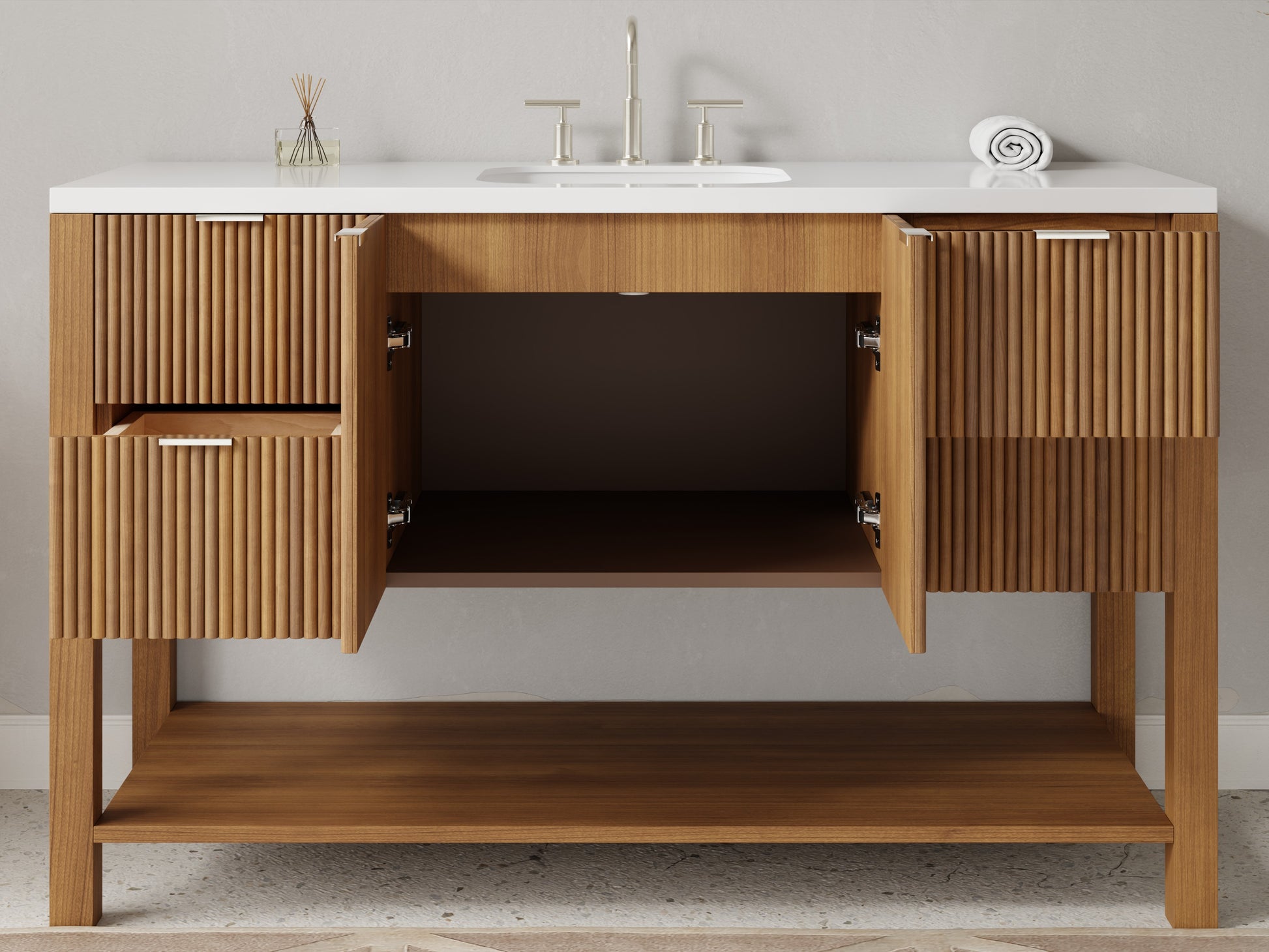 reeded - teak - open