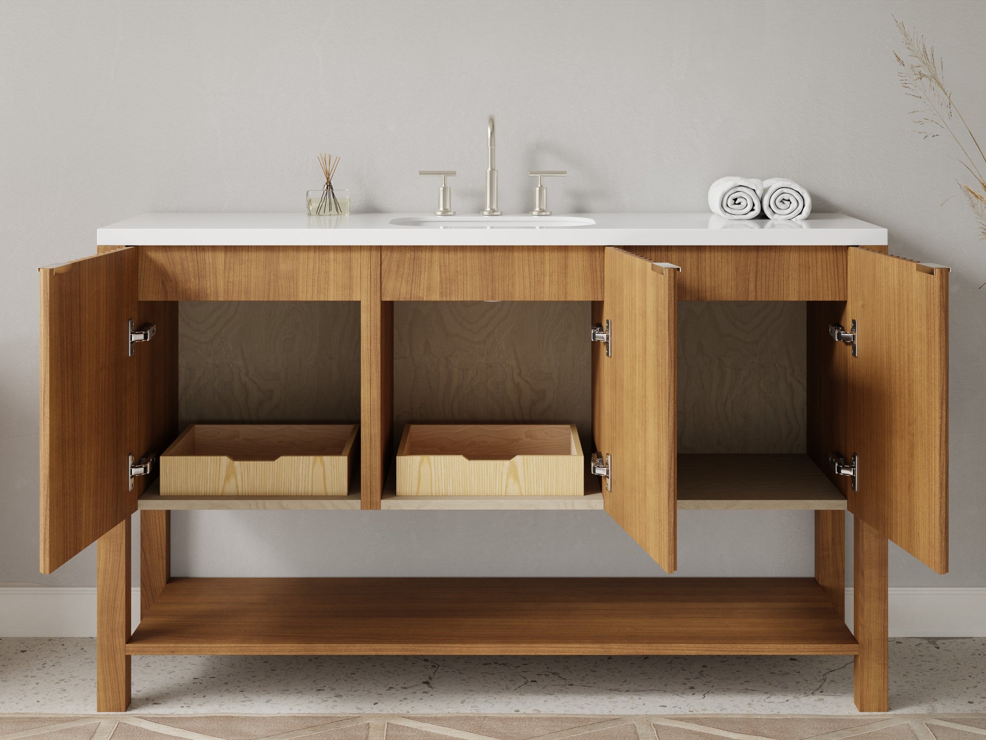fluted - teak - open