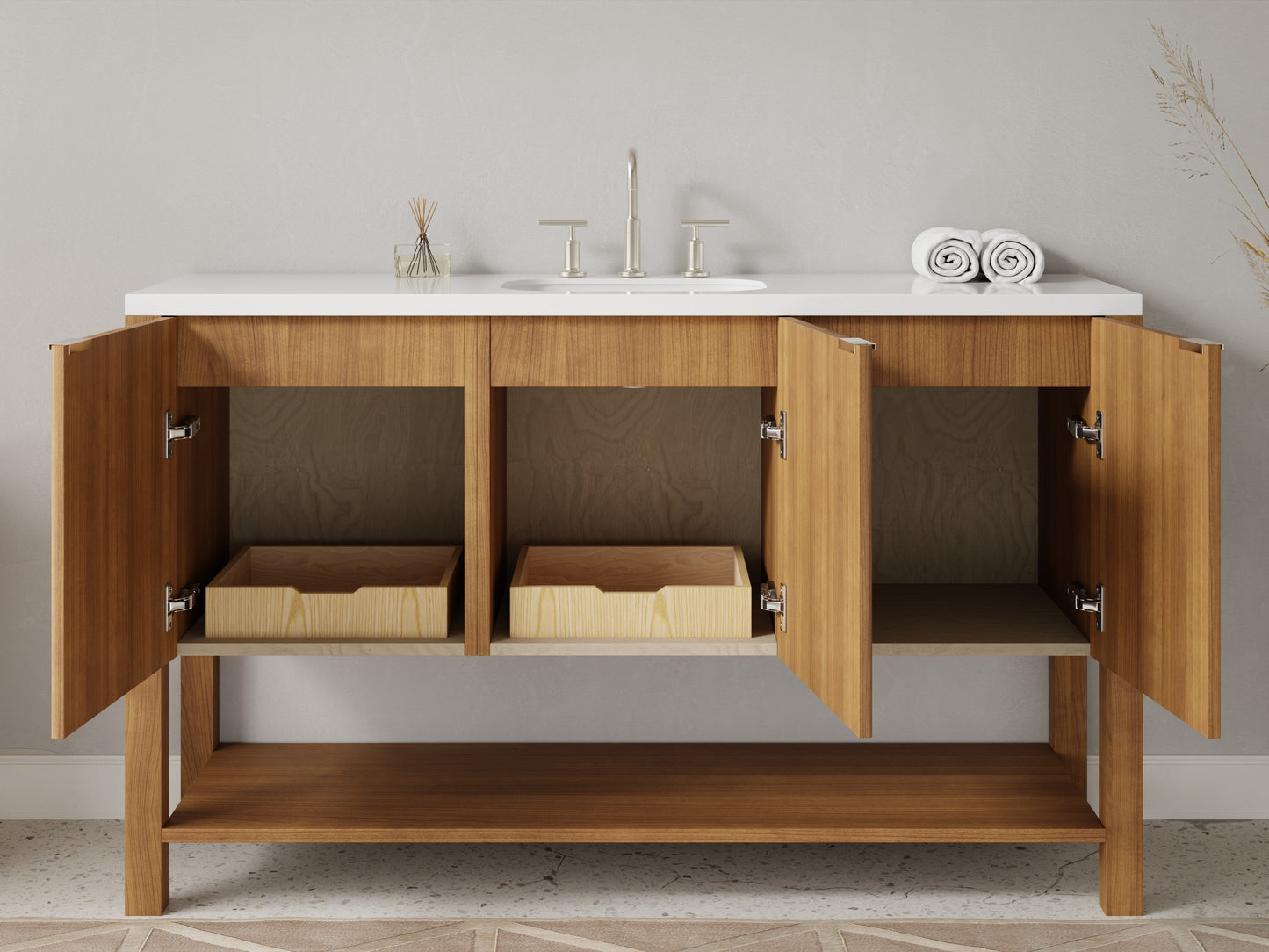reeded - teak - open