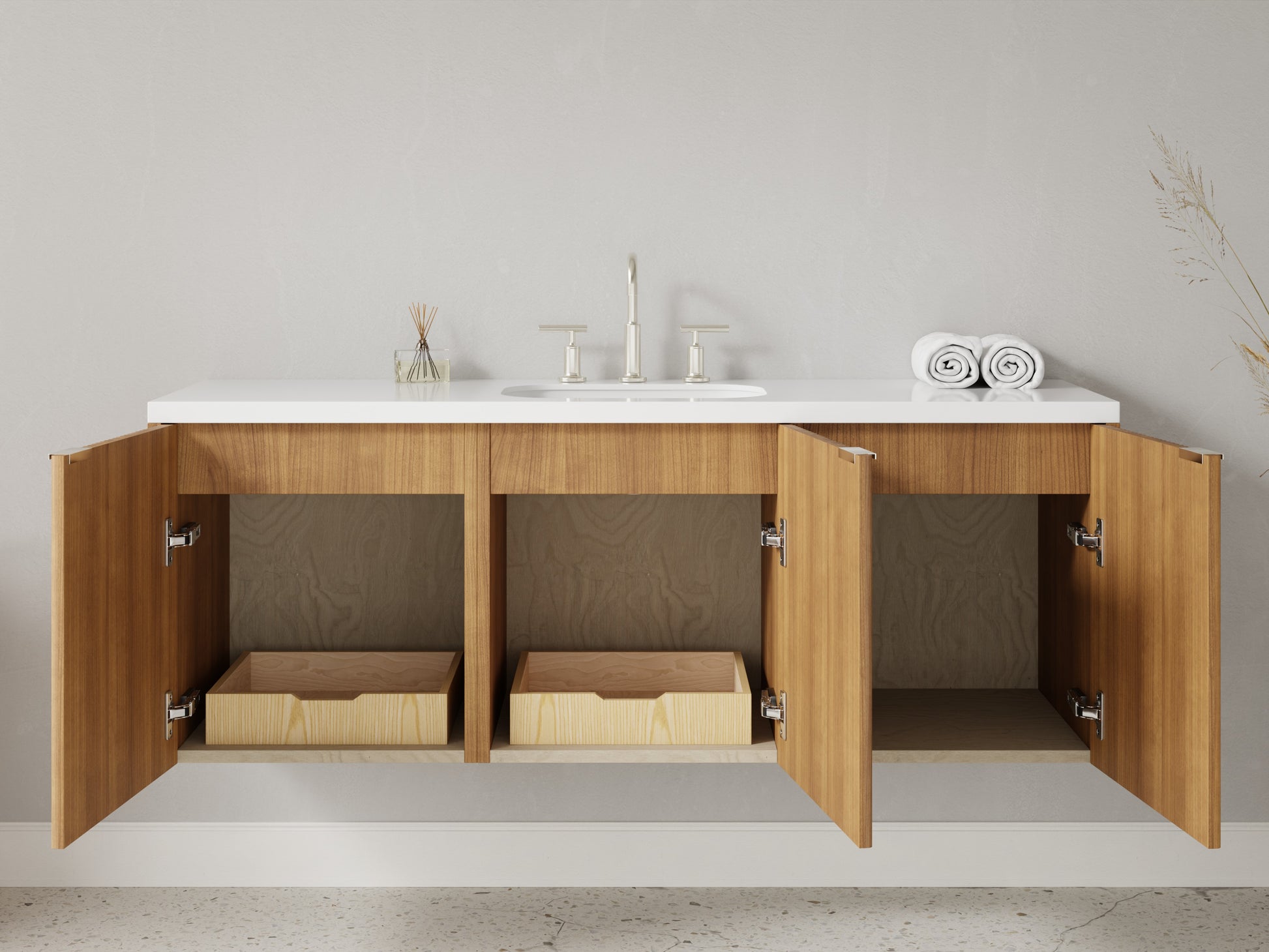 reeded - teak - open